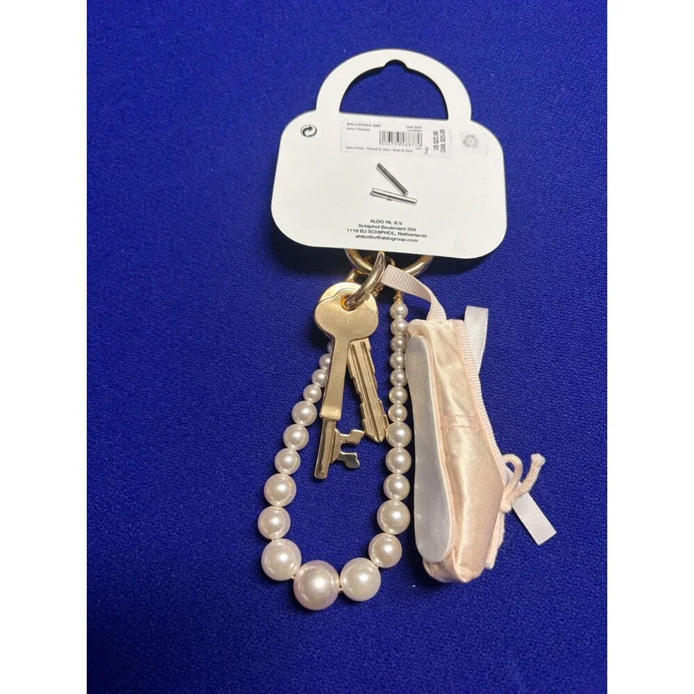Aldo Ballet Slippers Pointe Shoes W/Faux Pearls Keychain Bag Charm NEW